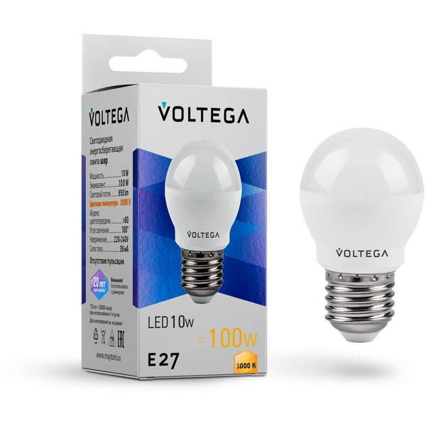 

Светодиодная лампа Simple Globe 10W 3000K E27 Voltega Globe 10W 7232, Globe 10W 7232