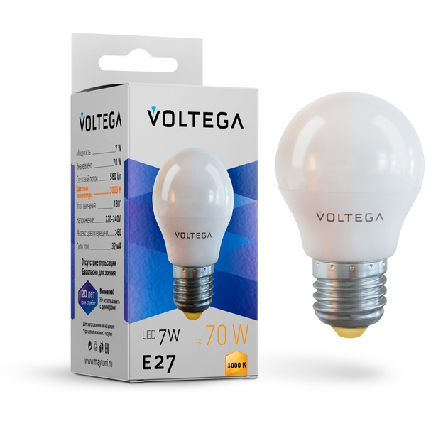 

Светодиодная лампа Simple Globe 7W 3000K E27 Voltega Globe E27 7W 7243, Globe E27 7W 7243