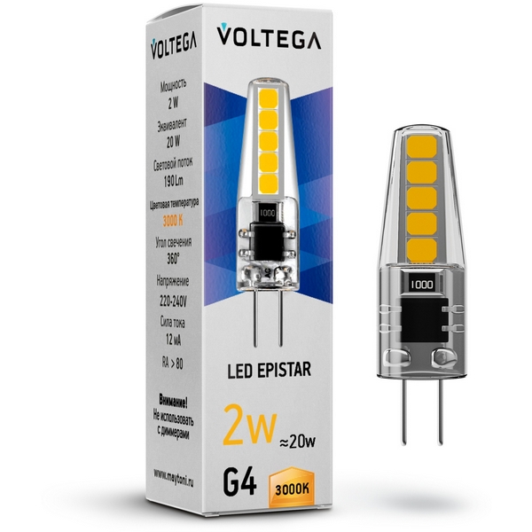 

Светодиодная лампа 2W 3000K G4 Voltega Capsule G4 7260, Capsule G4 7260
