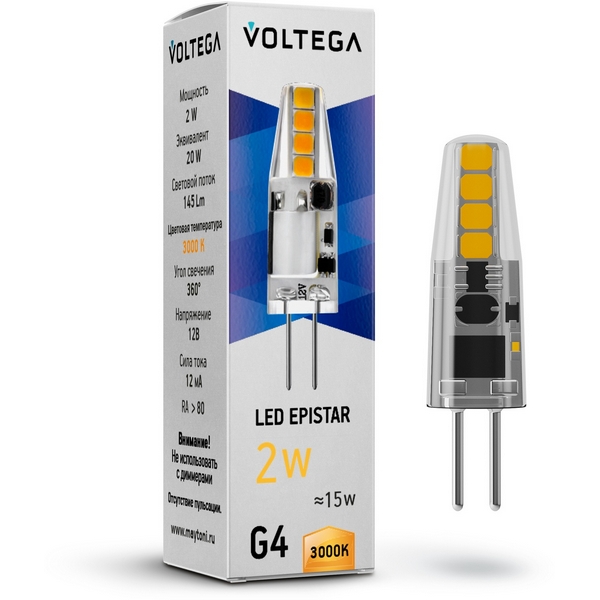 

Светодиодная лампа 2W 3000K G4 12V Voltega Capsule G4 7261, Capsule G4 7261