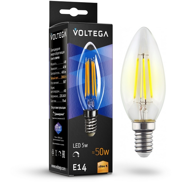 

Лампочка светодиодная dim 5W Voltega Candle 8460, Candle dim 5W 8460