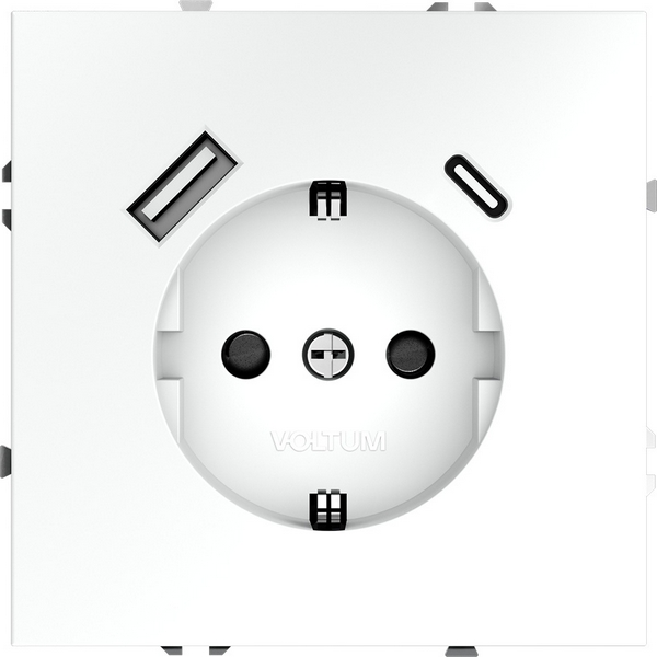 

Розетка встраиваемая с заземлением, шторками и USB Type A+С (белый матовый) IP30 Voltum S70 VLS040502, S70 VLS040502