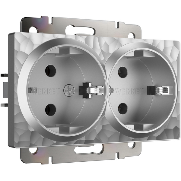 Изображение товара Розетка встраиваемая двойная с заземлением Werkel W1272006 серебряная