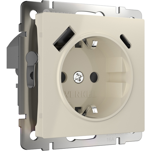 

Розетка встраиваемая с заземлением, шторками и USB тип A+C (слоновая кость) Werkel W1171703 (a056273), Встраиваемые механизмы слоновая кость W1171703