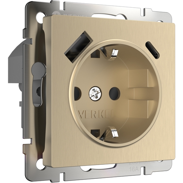 

Розетка с заземлением, шторками и USB тип A+C (шампань рифленый ) Werkel W1171710 (a056276), Встраиваемые механизмы шампань рифленый W1171710