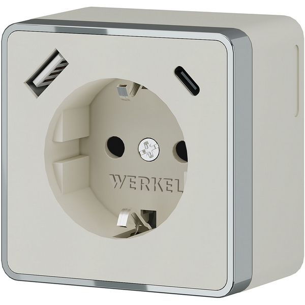 

Розетка с заземлением,шторками и USB Type A+С (слоновая кость) Werkel W5071703 (a057699), Накладные механизмы Gallant слоновая кость W5071703