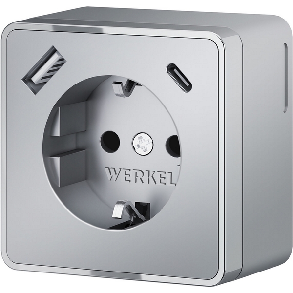 

Розетка с заземлением,шторками и USB Type A+С (серебряный) Werkel W5071706 (a057701), Серебро, Накладные механизмы Gallant серебряные W5071706