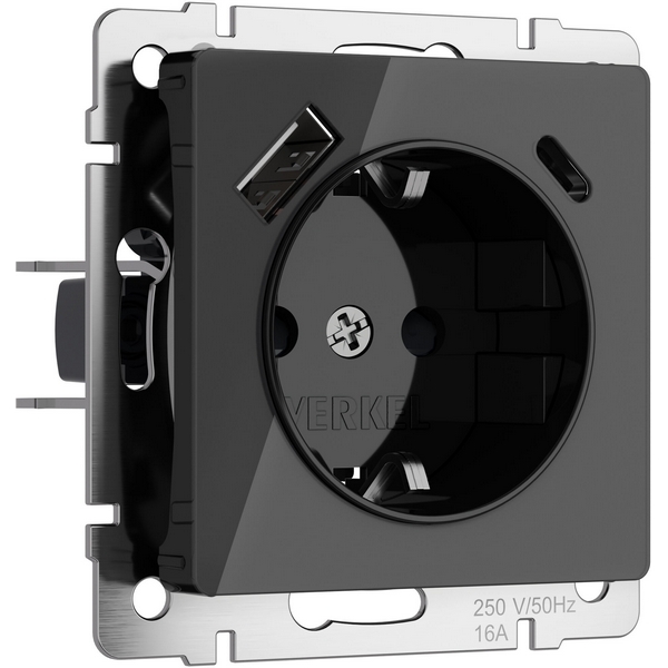 

Розетка с заземлением,шторками и USB Type A+С (черный акрил) Werkel W1171748 (a064044), Встраиваемые механизмы черные акриловые W1171748
