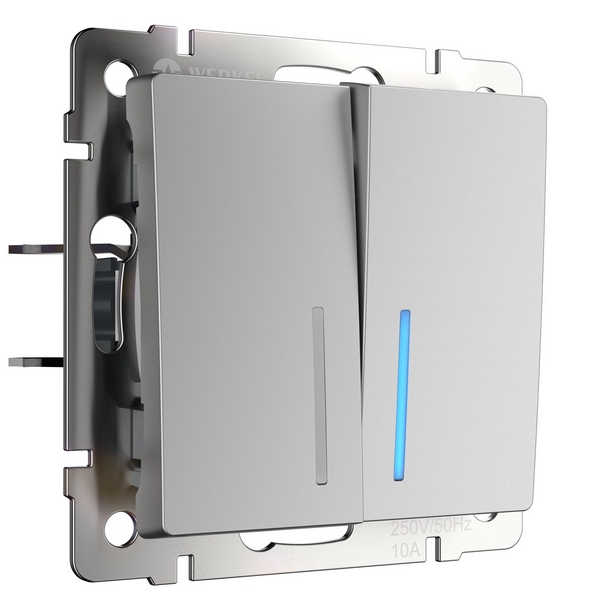 

Выключатель двухклавишный с подсветкой (серебряный) (a051506) Werkel Встраиваемые механизмы серебряные W1120106, Серебро, Встраиваемые механизмы серебряные W1120106