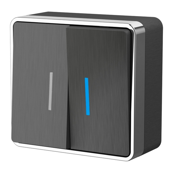 

Выключатель двухклавишный с подсветкой Gallant (графит рифленый) Werkel W5020104 (a051340), Графитовый, Накладные механизмы Gallant графит рифленый W5020104