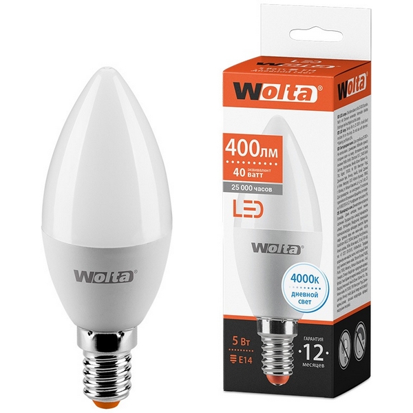 

Светодиодная лампа 5Вт 4000K E14 Wolta 25SC5E14, 25SC5E14