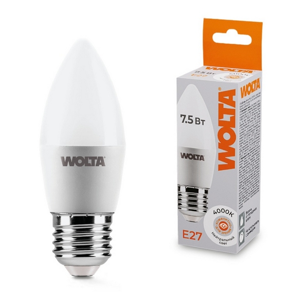 

Светодиодная лампа 7.5Вт 4000K E27 Wolta 25SC7.5E27, 25SC7.5E27