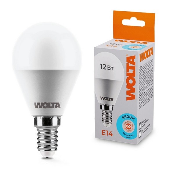 

Светодиодная лампа 12Вт 6500K Е14 Wolta 25W45GL12E14, 25W45GL12E14