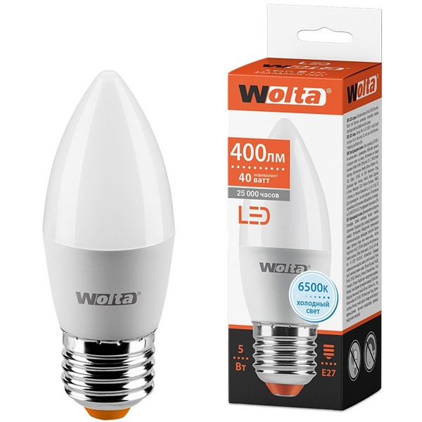 

Светодиодная лампа 5Вт 6500K E27 Wolta 25WC5E27, 25WC5E27