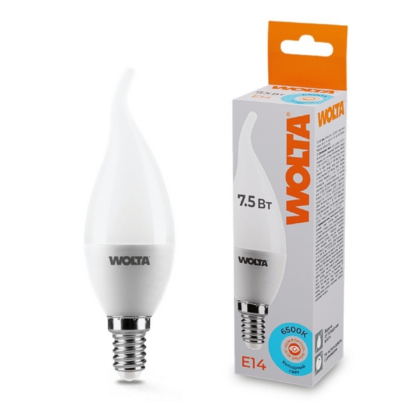 

Светодиодная лампа 7.5Вт 6500K E14 Wolta 25WCD7.5E14, 25WCD7.5E14