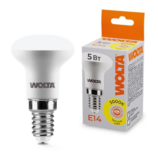 

Светодиодная лампа 5Вт 3000K E14 Wolta 25Y39R5E14, 25Y39R5E14