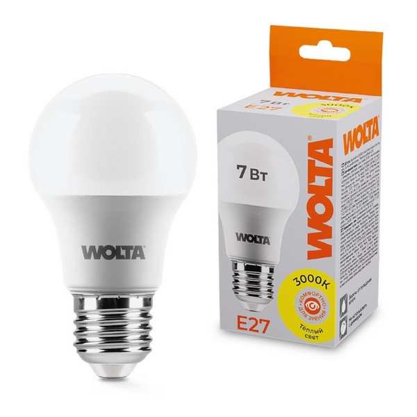 

Светодиодная лампа 7Вт 3000К E27 Wolta 25Y55BL7E27, 25Y55BL7E27