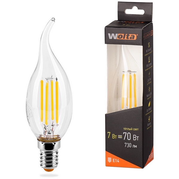 Изображение товара Светодиодная лампа FILAMENT 7Вт 3000K Е14 Wolta 25YCDFT7E14