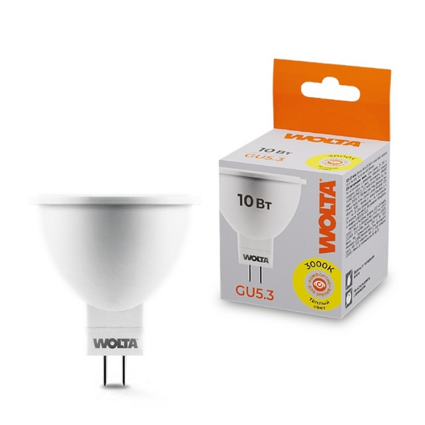 

Светодиодная лампа 10Вт 3000K GU5.3 Wolta 25YMR16-220-10GU5.3, 25YMR16-220-10GU5.3