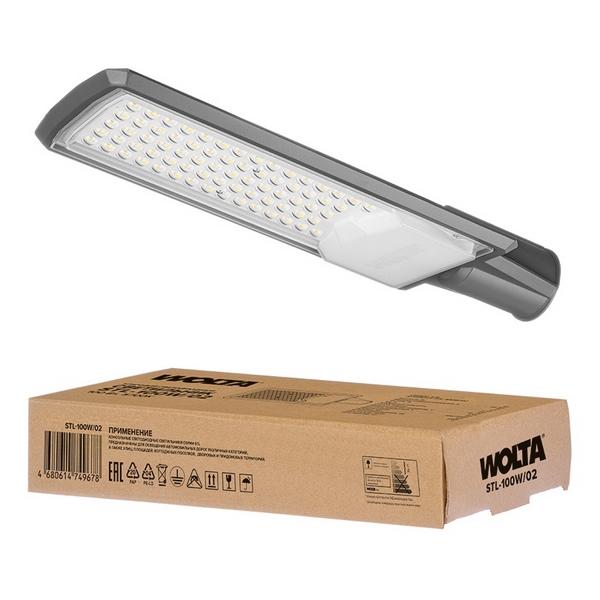 

Уличный консольный светильник LED STL-100W/02 100Вт 5700К IP65 10000лм Wolta STL-100W/02, Серый, STL-100W/02