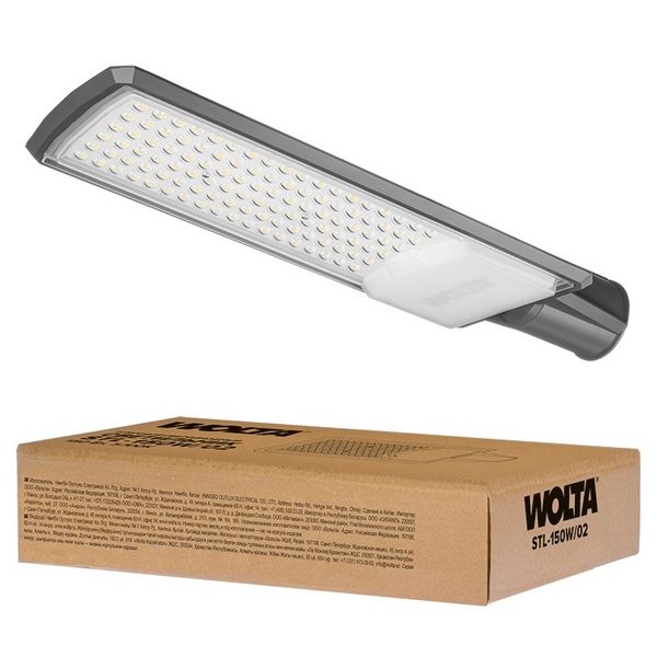 

Уличный консольный светильник LED 150Вт 5700К IP65 15000лм Wolta STL-150W/02, Серый, STL-150W/02