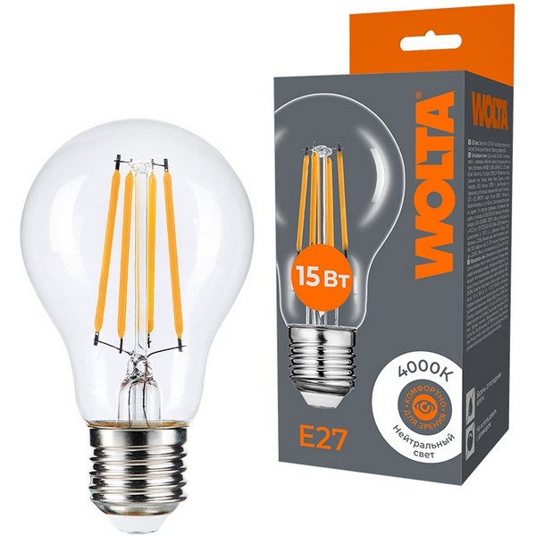 

Светодиодная лампа FILAMENT15Вт 4000K Е27 Wolta WF-A60-15W4KE27, WF-A60-15W4KE27