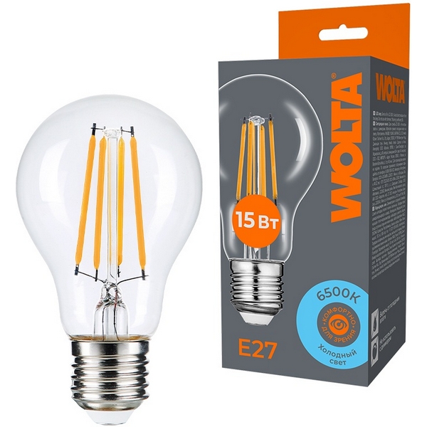 

Светодиодная лампа FILAMENT 15Вт 6500K Е27 Wolta WF-A60-15W6KE27, WF-A60-15W6KE27