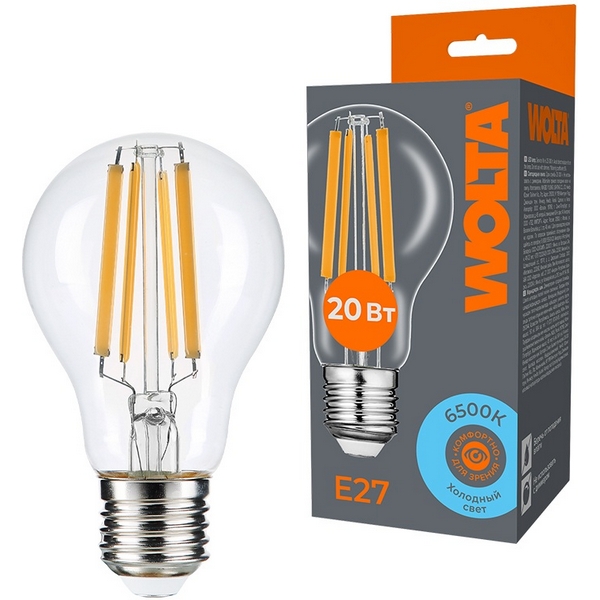 

Светодиодная лампа FILAMENT 20Вт 6500K Е27 Wolta WF-A60-20W6KE27, WF-A60-20W6KE27