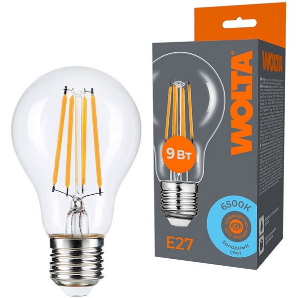 

Светодиодная лампа FILAMENT 9Вт 6500K Е27 Wolta WF-A60-9W6KE27, WF-A60-9W6KE27