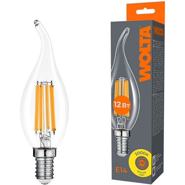 

Светодиодная лампа FILAMENT 12Вт 3000K Е14 Wolta WF-CT35-12W3KE14, WF-CT35-12W3KE14