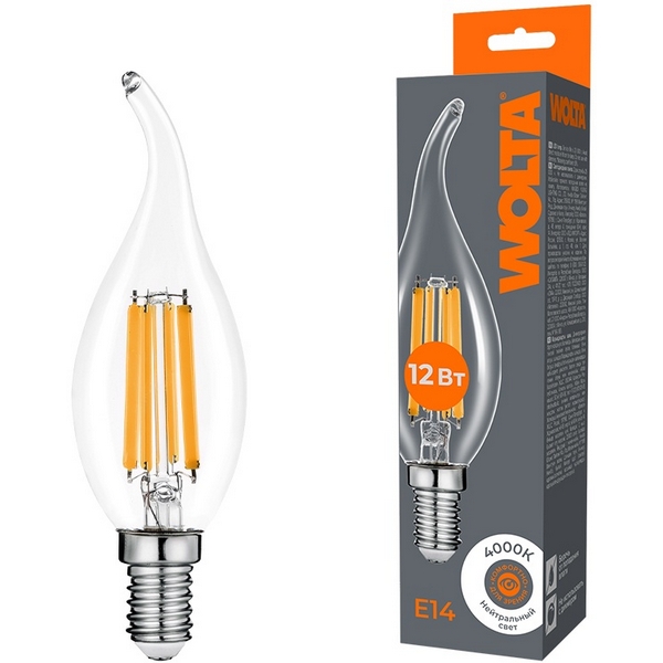 

Светодиодная лампа FILAMENT 12Вт 4000K Е14 Wolta WF-CT35-12W4KE14, WF-CT35-12W4KE14