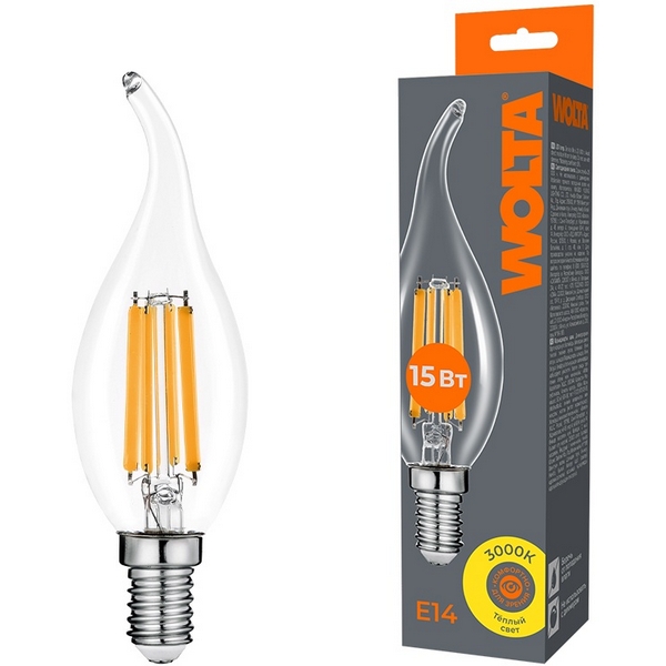 

Светодиодная лампа FILAMENT 15Вт 3000K Е14 Wolta WF-CT35-15W3KE14, WF-CT35-15W3KE14