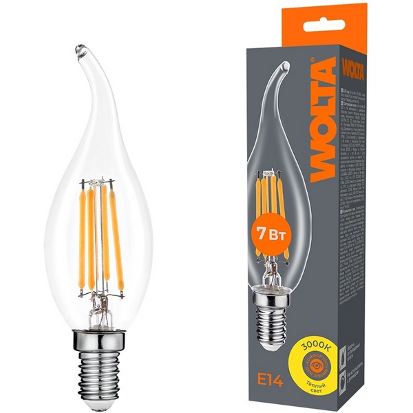 

Светодиодная лампа FILAMENT 7Вт 3000K Е14 Wolta WF-CT35-7W3KE14, WF-CT35-7W3KE14