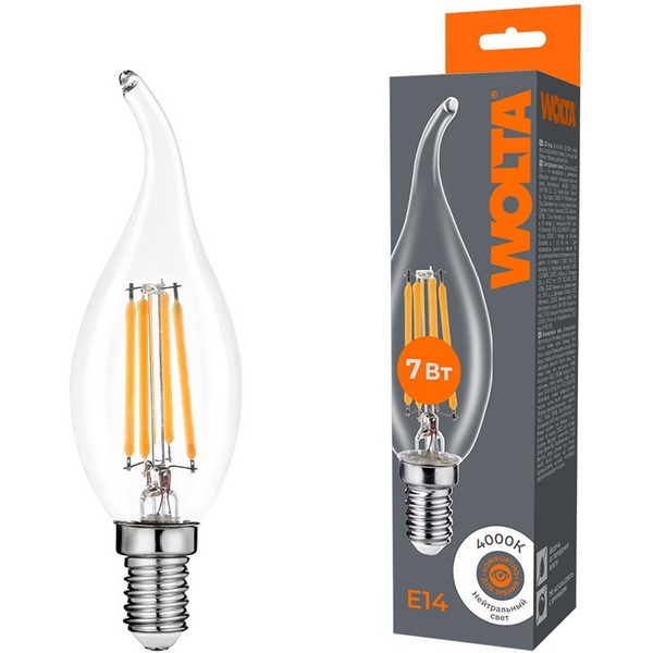 

Светодиодная лампа FILAMENT 7Вт 4000K Е14 Wolta WF-CT35-7W4KE14, WF-CT35-7W4KE14