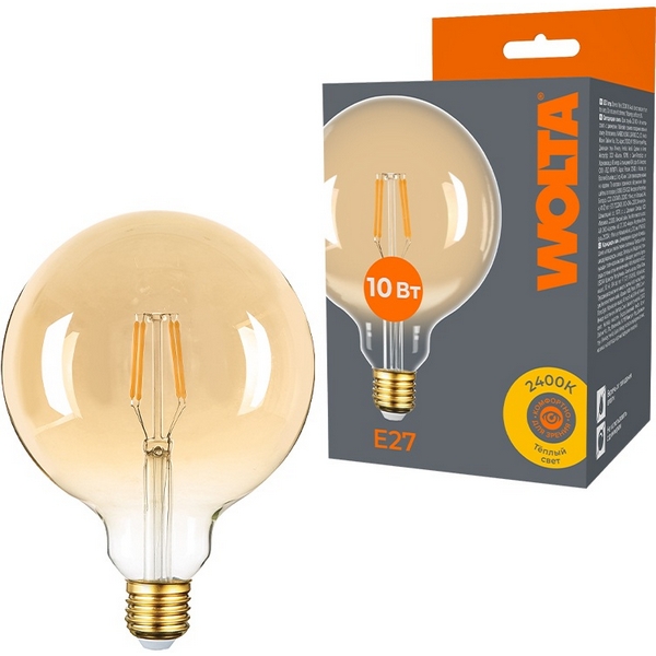 

Светодиодная лампа FILAMENT 10Вт 2400K Е27 Wolta WF-G125-10W2.4KE27, WF-G125-10W2.4KE27