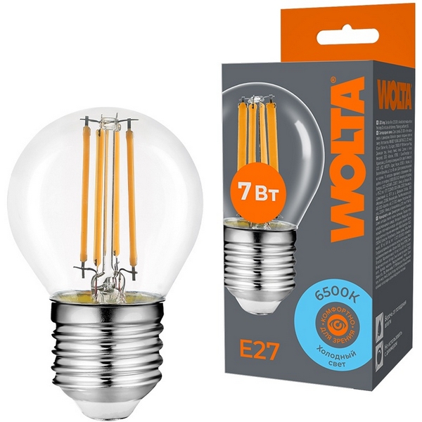 

Светодиодная лампа FILAMENT 7Вт 6500K Е27 Wolta WF-G45-7W6KE27, WF-G45-7W6KE27