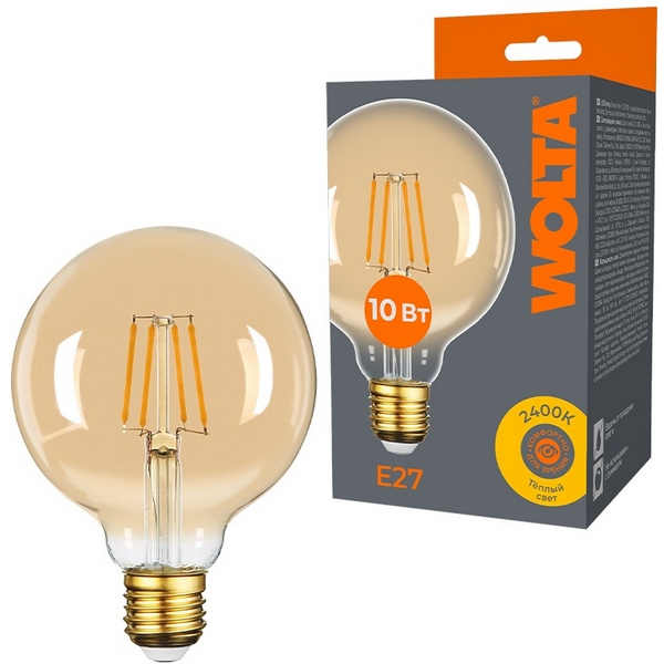

Светодиодная лампа FILAMENT 10Вт 2400K Е27 Wolta WF-G95-10W2.4KE27, WF-G95-10W2.4KE27