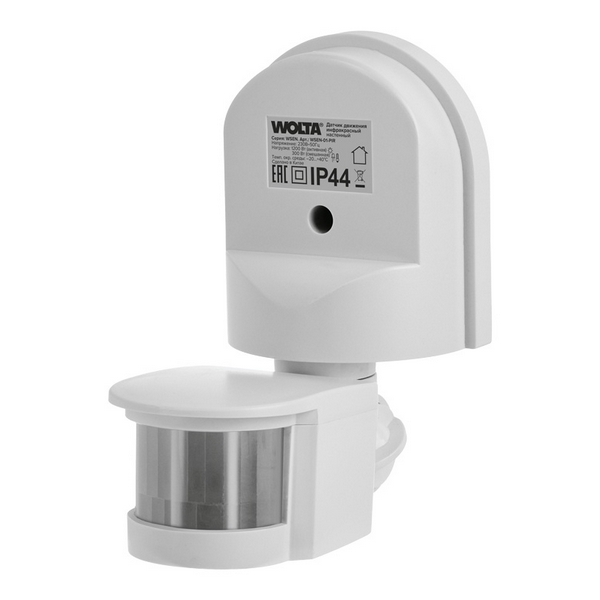 

Датчик движения IP44 Wolta Wsen WSEN-01-PIR инфракрасный, Wsen WSEN-01-PIR