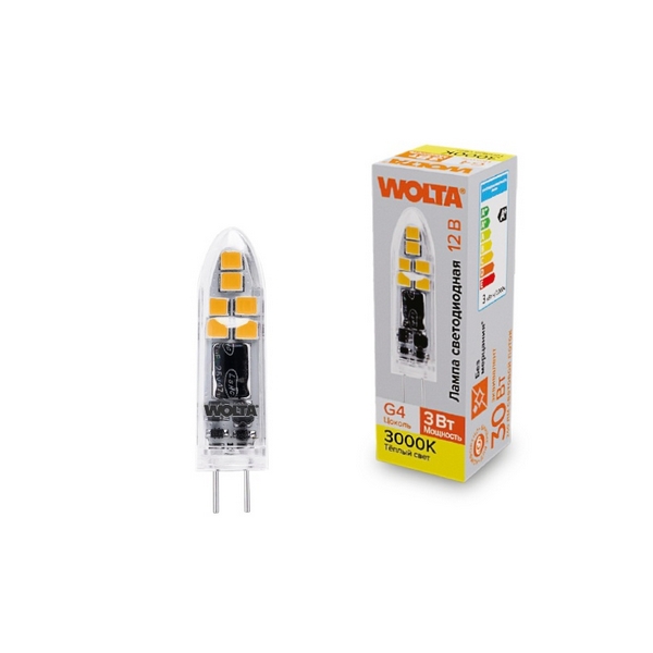 

Светодиодная лампа 3Вт 3000K G4 12В Wolta WSTD-JC-12V3W3KG4-P, WSTD-JC-12V3W3KG4-P