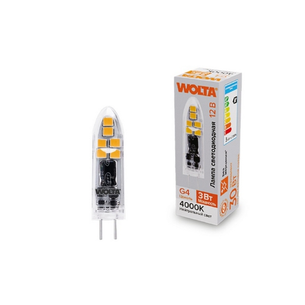 

Светодиодная лампа 3Вт 4000K G4 12В Wolta WSTD-JC-12V3W4KG4-P, WSTD-JC-12V3W4KG4-P