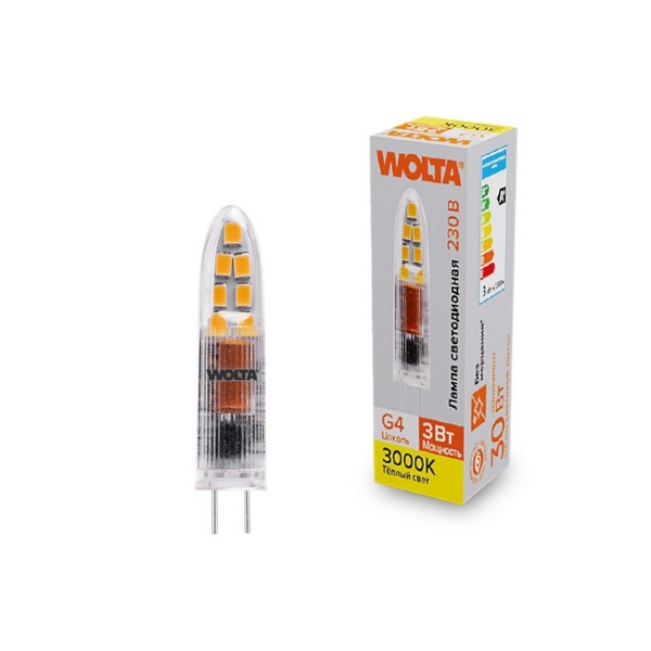 

Светодиодная лампа 3Вт 3000K G4 Wolta WSTD-JC-220V3W3KG4-P, WSTD-JC-220V3W3KG4-P