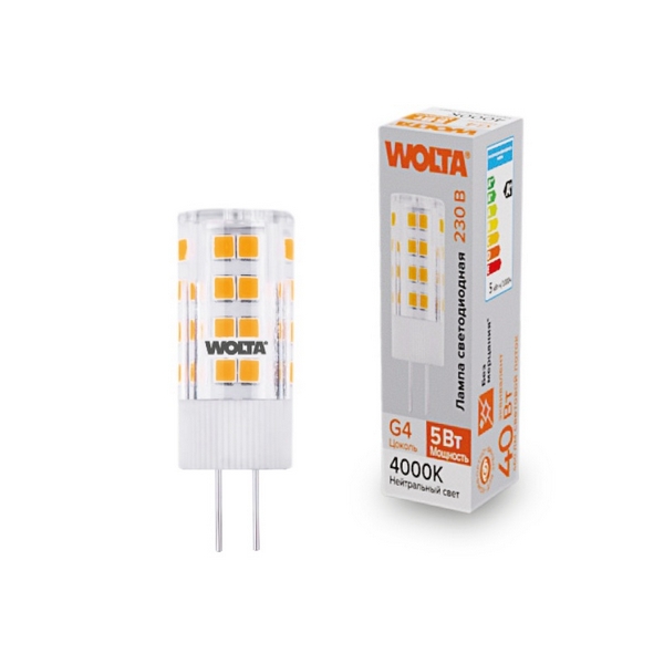 

Светодиодная лампа 5Вт 4000K G4 Wolta WSTD-JC-220V5W4KG4-C, WSTD-JC-220V5W4KG4-C