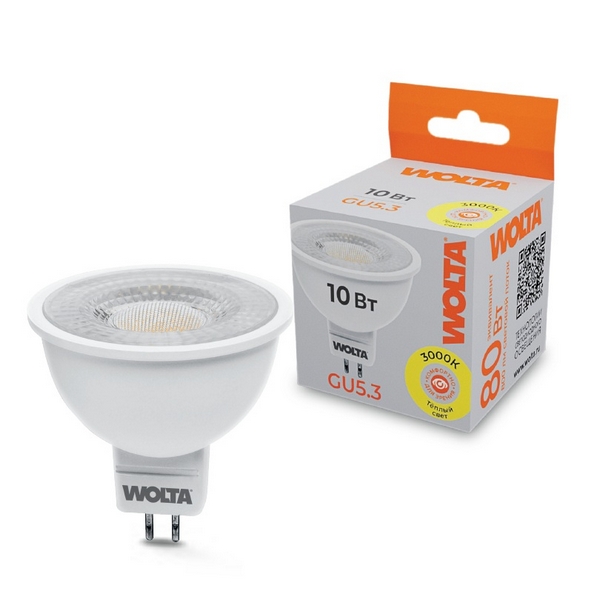

Светодиодная лампа 10Вт 3000K GU5.3 с линзой Wolta WSTD-MR16-220V10W3KGU5.3-L, WSTD-MR16-220V10W3KGU5.3-L