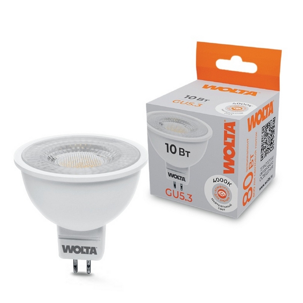 

Светодиодная лампа 10Вт 4000K GU5.3 с линзой Wolta WSTD-MR16-220V10W4KGU5.3-L, WSTD-MR16-220V10W4KGU5.3-L