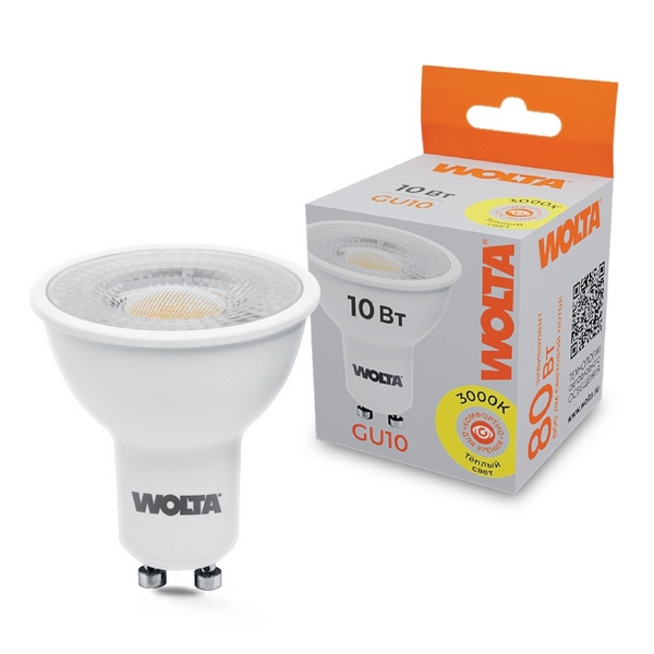 

Светодиодная лампа 10Вт 3000K GU10 с линзой Wolta WSTD-PAR16-220V10W3KGU10-L, WSTD-PAR16-220V10W3KGU10-L