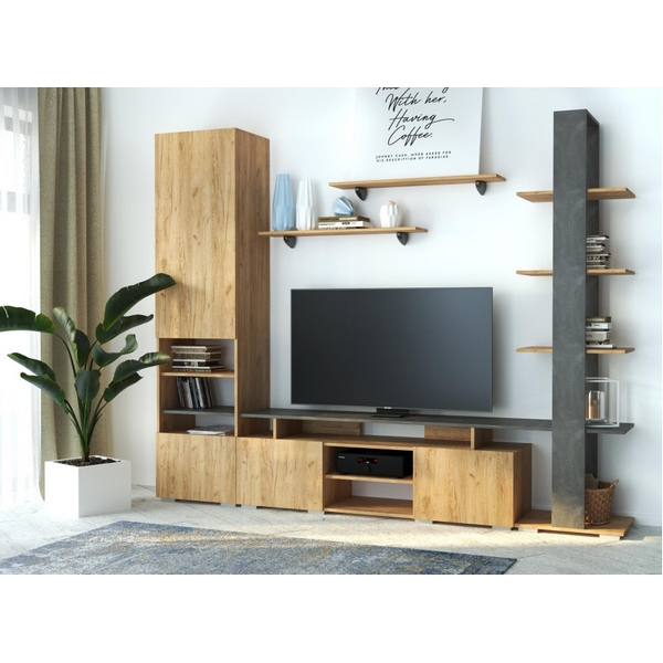 

Готовые гостиные Woodville Frenchie дуб золотой / камень темный 499611, Frenchie 499611
