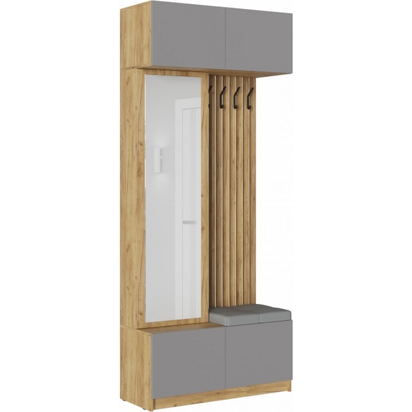 

Прихожая Woodville Хадали дуб крафт золотой / серый шифер / кожзам ecotex 3022 / arena 007 серый арт.580251, 580251