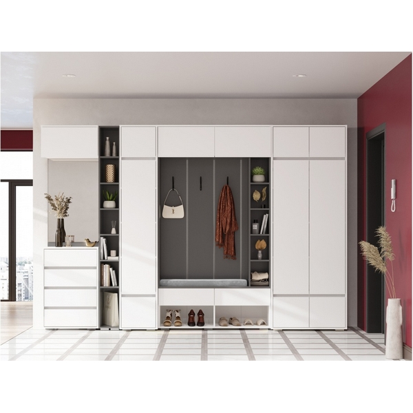 

Прихожая Woodville Роут белый / графит комплектация 2, 620673