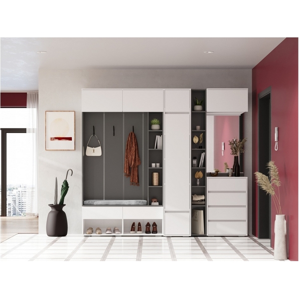 

Прихожая Woodville Роут белый / графит комплектация 3, 620674