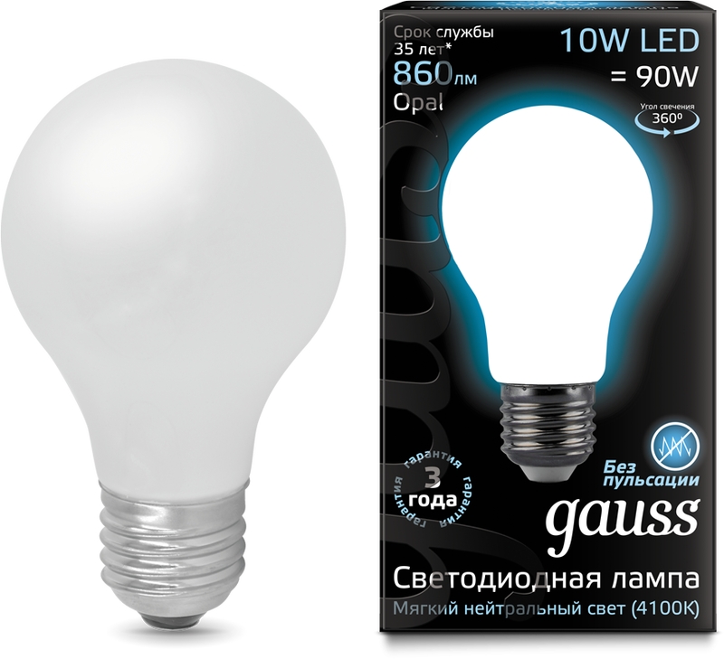 Лампочка E27 10W 4100К 1/10/40 Gauss Filament 102202210 купить выгодно ...